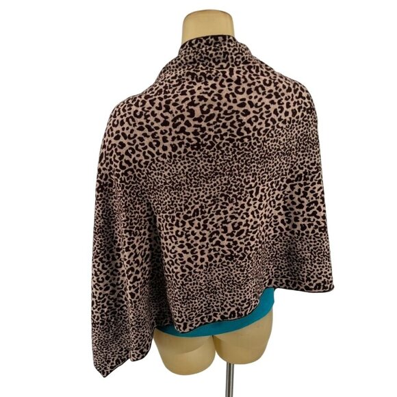 Scarf Wrap Marino wool Leopard Print Poncho Brownreversible 26 X 60 - Picture 9 of 13